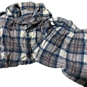 Large Tall L.L. Bean Blue and Cream Plaid Shirt